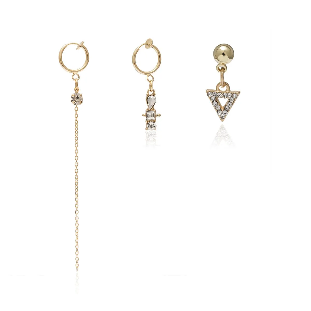Cubic Zirconia & 18K Gold-Plated Triangle Drop Earrings Set
