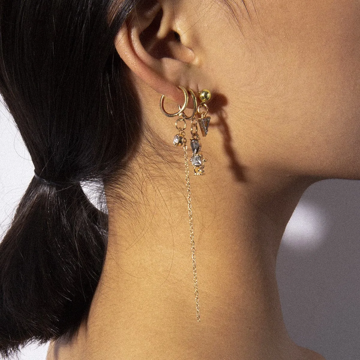 Cubic Zirconia & 18K Gold-Plated Triangle Drop Earrings Set