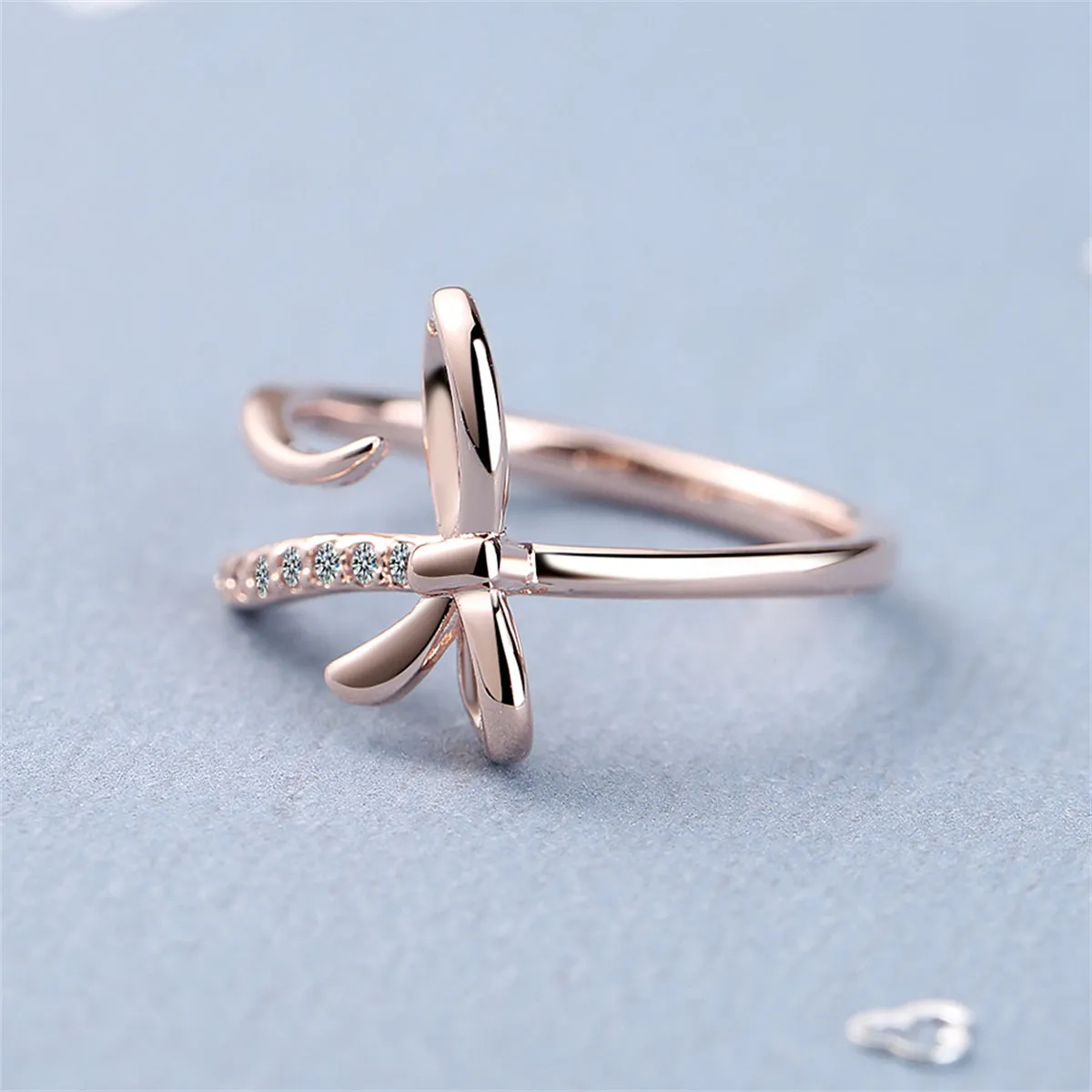 Cubic Zirconia & 18K Rose Gold-Plated Pavé Openwork Bow Bypass Ring