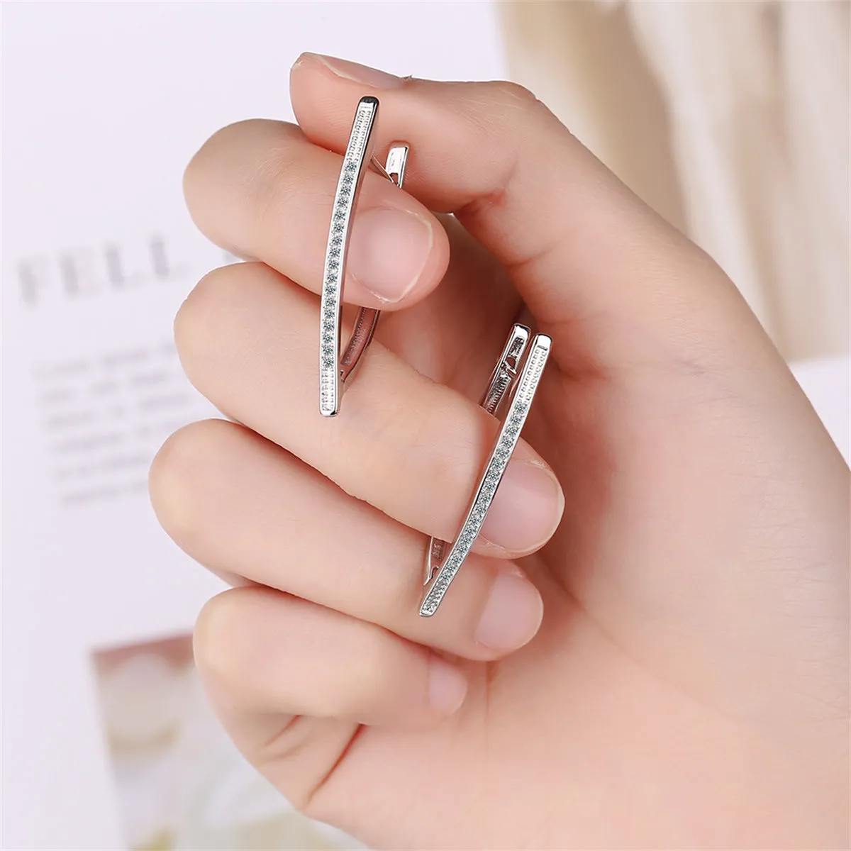 Cubic Zirconia & Silver-Plated Triangle Drop Earring