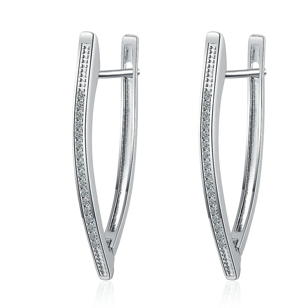 Cubic Zirconia & Silver-Plated Triangle Drop Earring