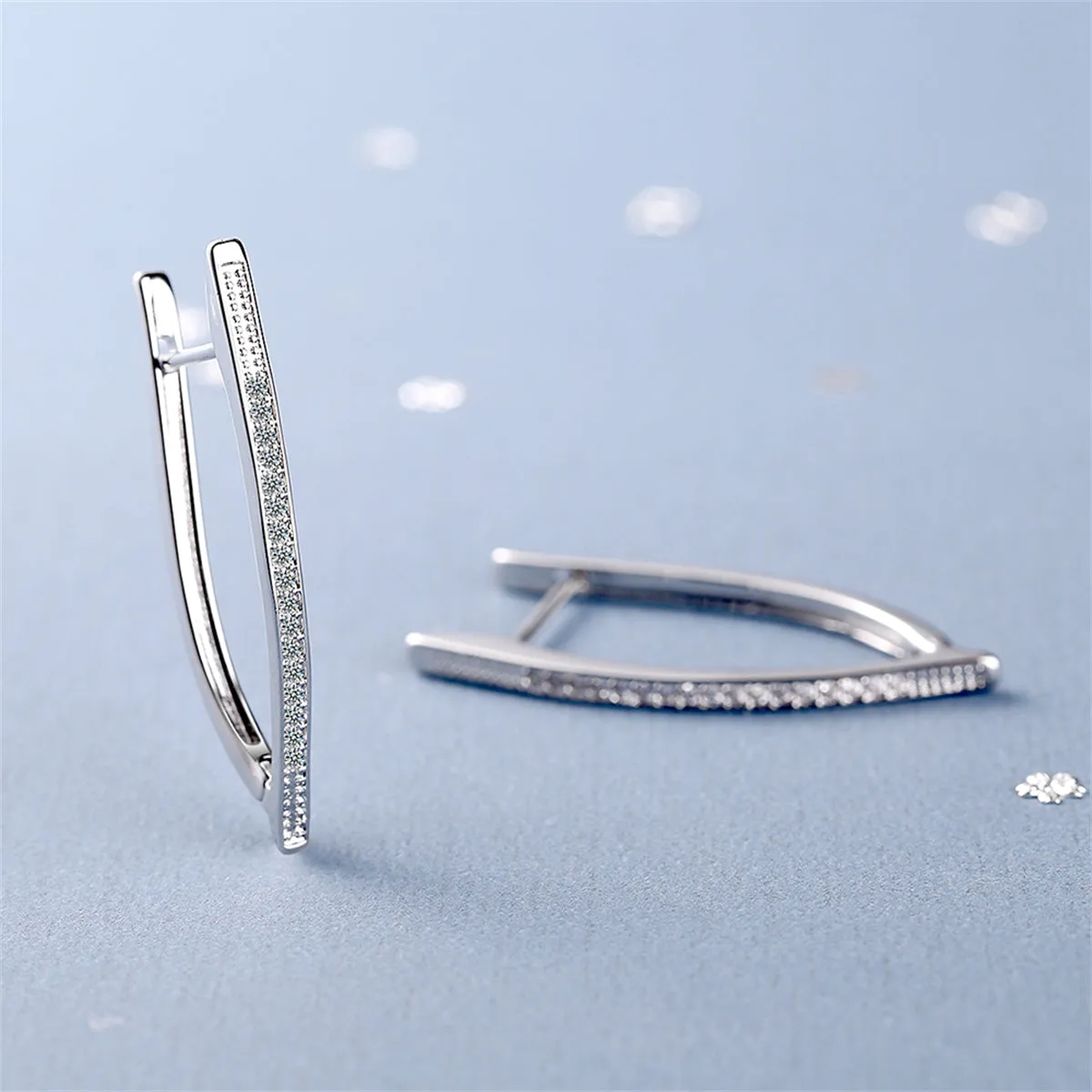 Cubic Zirconia & Silver-Plated Triangle Drop Earring