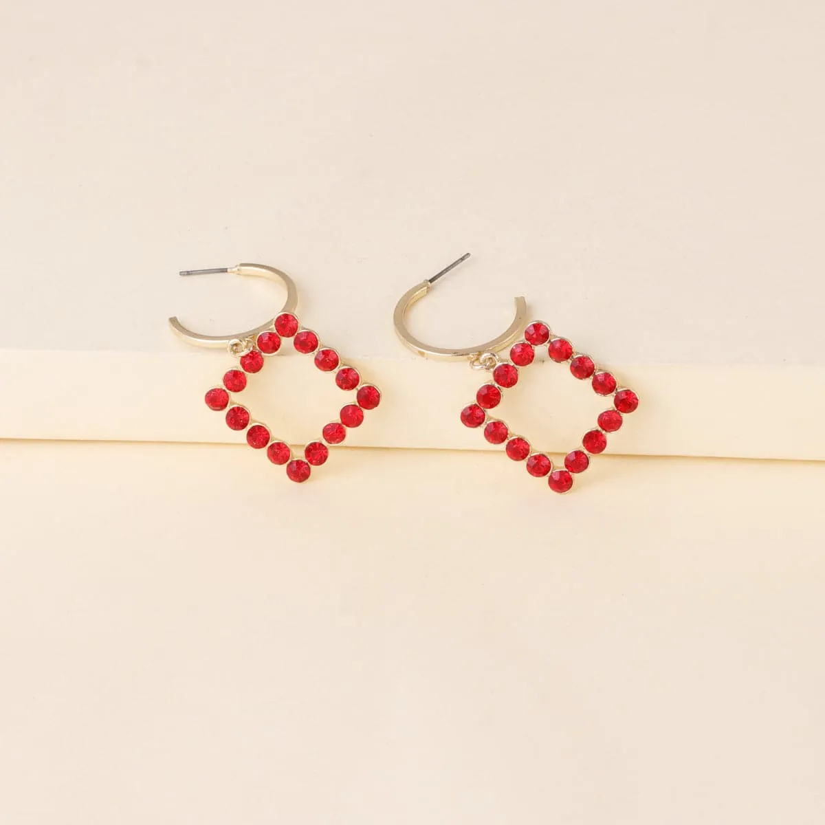 Red Cubic Zirconia & 18K Gold-Plated Open Square Drop Earrings