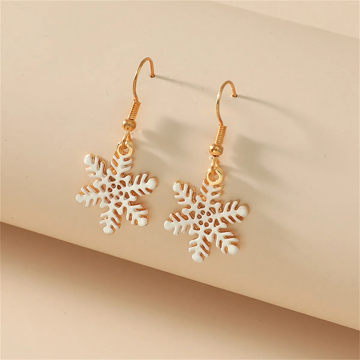 White Enamel & 18K Gold-Plated Openwork Snowflake Drop Earrings