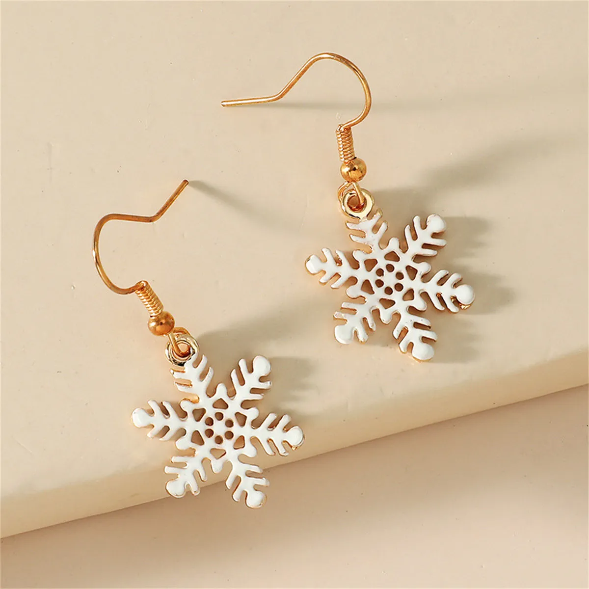 White Enamel & 18K Gold-Plated Openwork Snowflake Drop Earrings