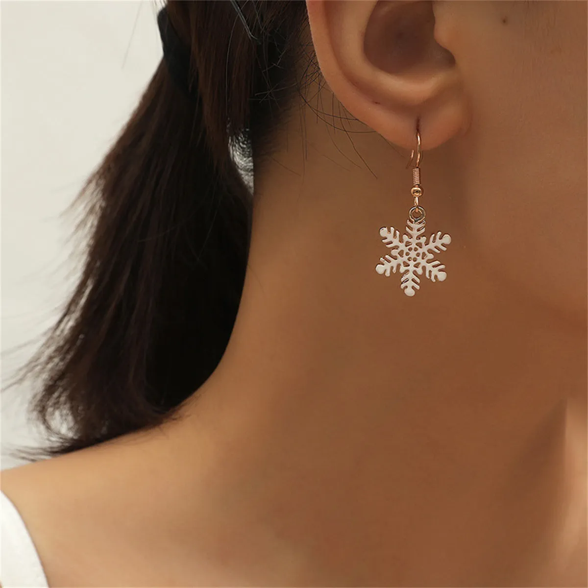 White Enamel & 18K Gold-Plated Openwork Snowflake Drop Earrings