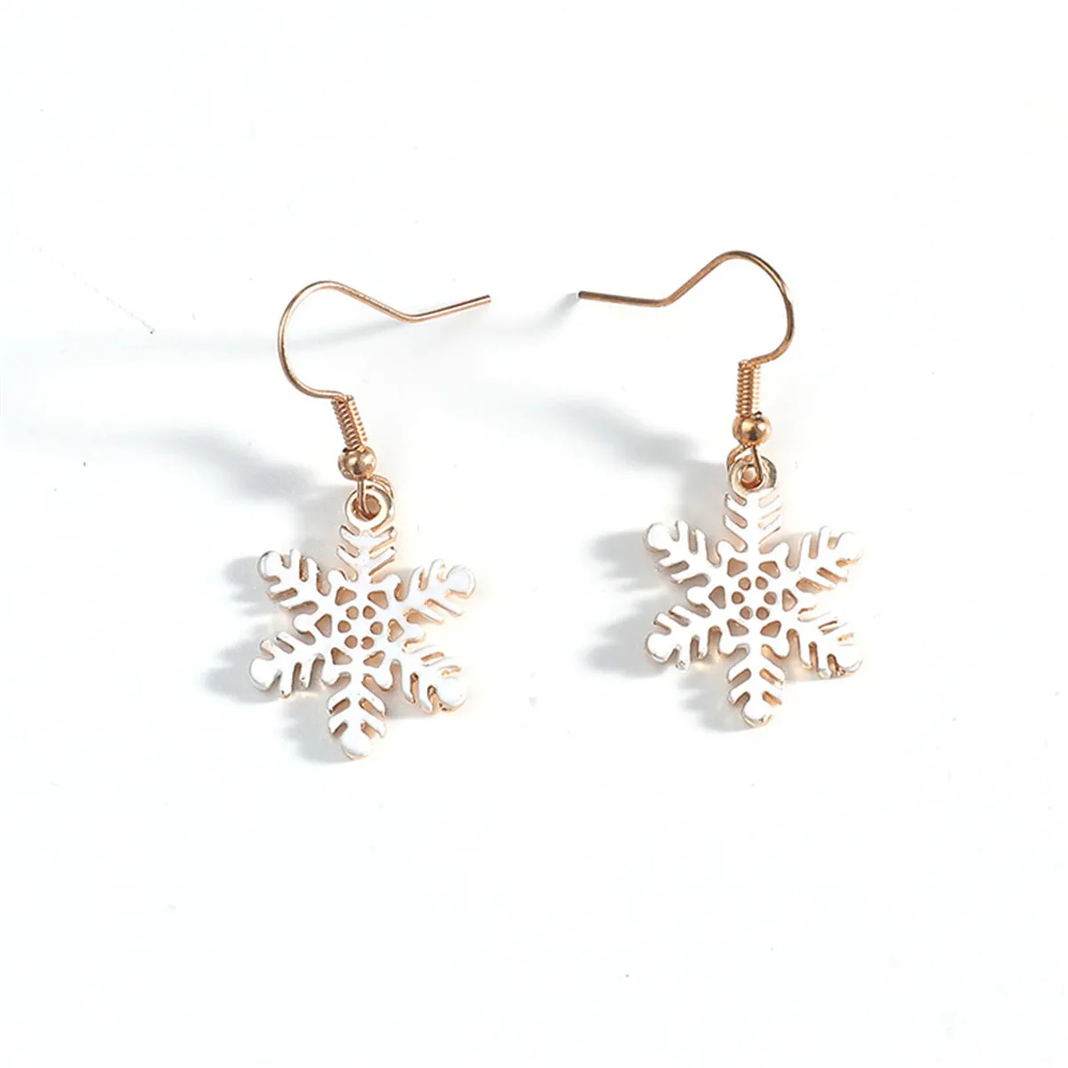 White Enamel & 18K Gold-Plated Openwork Snowflake Drop Earrings