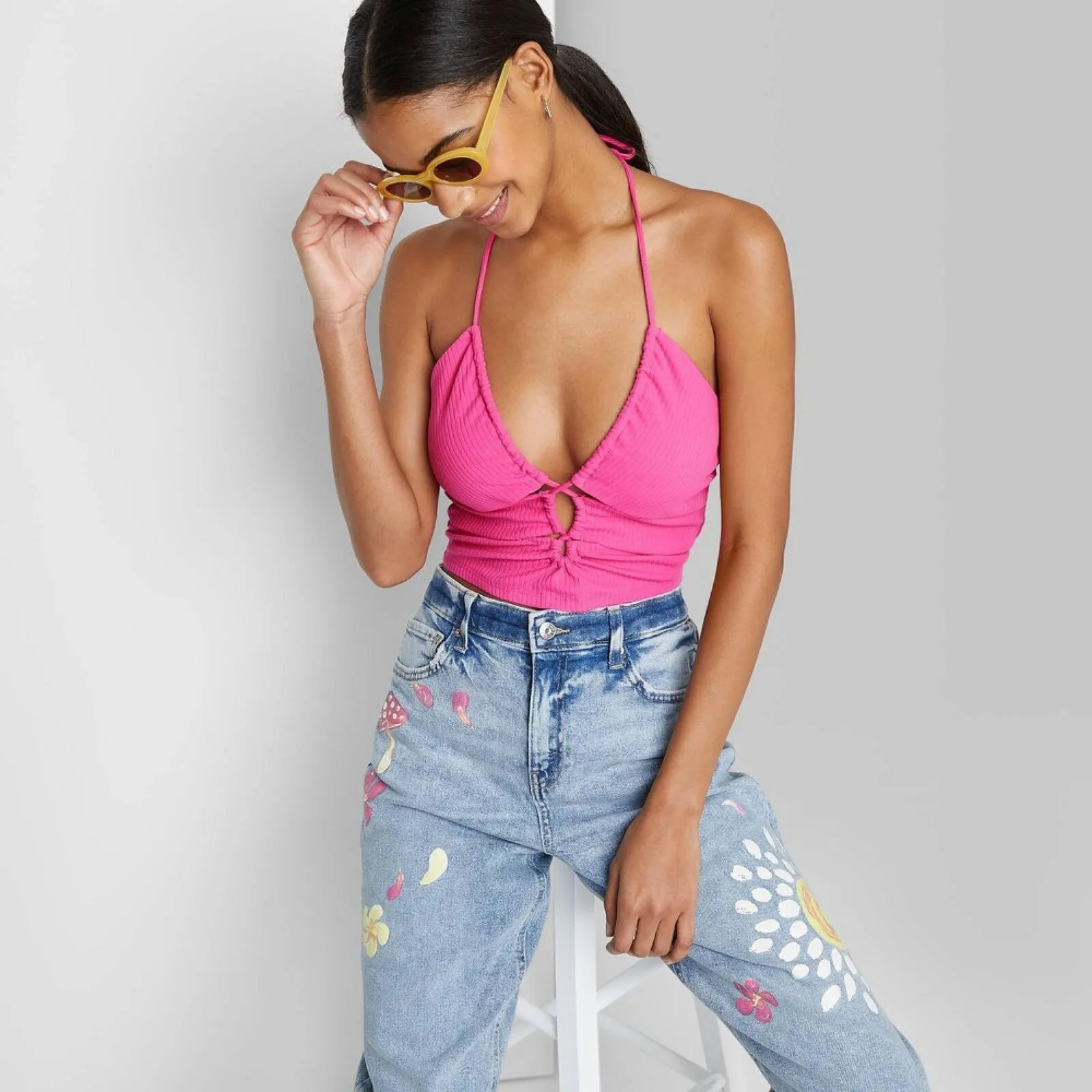 Wild Fable Women's Lace-Up Front Versatile Tiny Halter Top 84660376